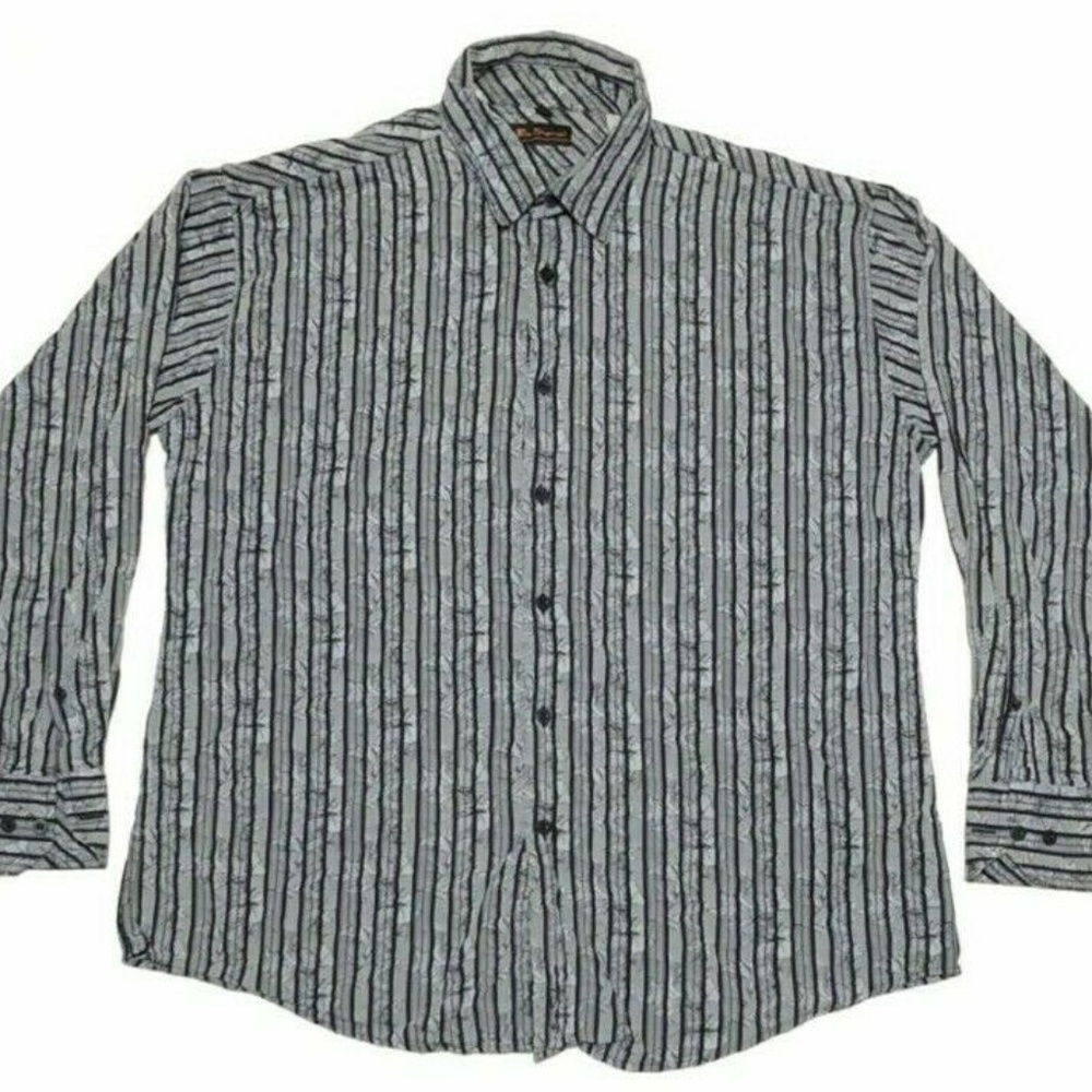 Ben Sherman Blue Black Stripes & Floral Button Up